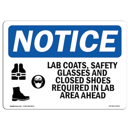 Signmission OSHA Sign, Lab Coats Safety Glasses And With Symbol, 24in X 18in Aluminum, 24" W, 18" H, Landscape OS-NS-A-1824-L-13913
